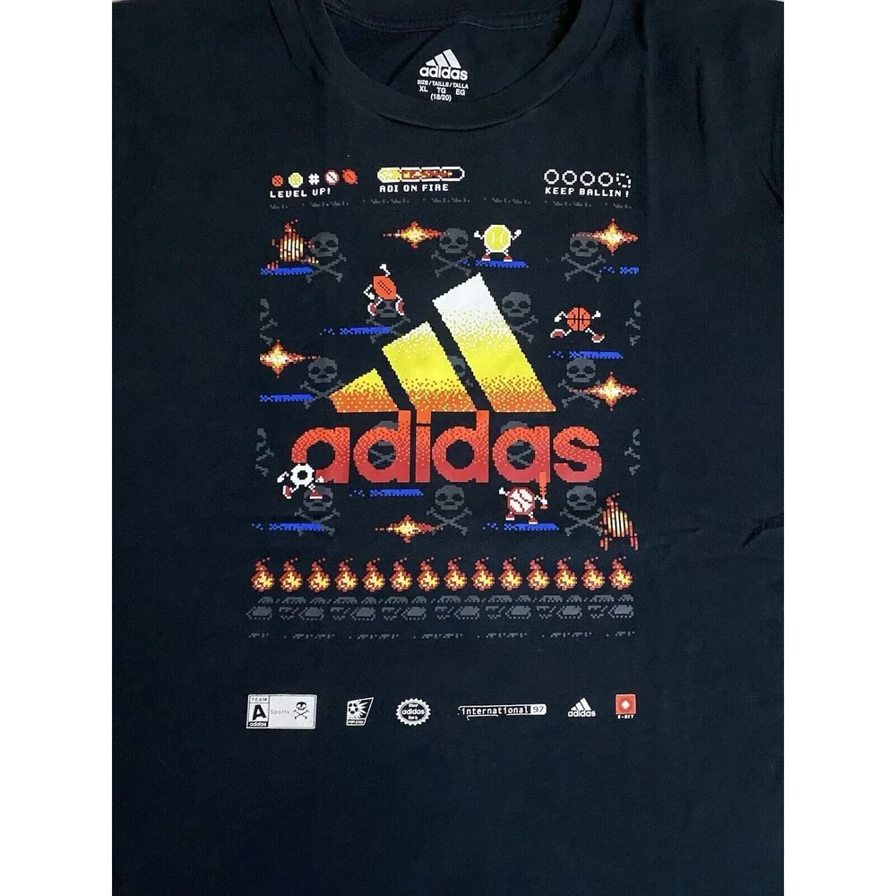 Adidas Vintage Game System Sports Graphic Black Shirt Size Youth XL 18-20